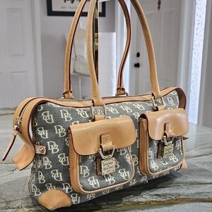 Dooney & Bourke DB Monogram Pocket Satchel Canvas & Leather Y2K